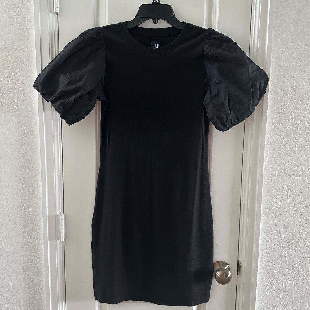 Gap Black Puff Sleeve Dress M Cotton Blend